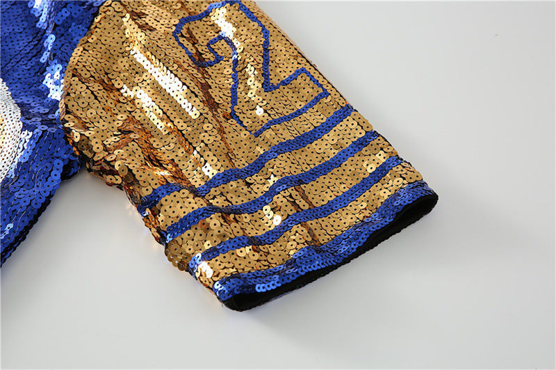 Sequin Sports Jersey Top for Women | Trendy Streetwear | same ANTHEM. - BLUE / One Size