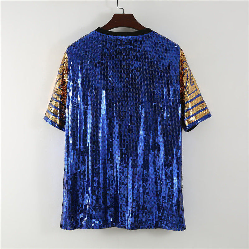Sequin Sports Jersey Top for Women | Trendy Streetwear | same ANTHEM. - BLUE / One Size