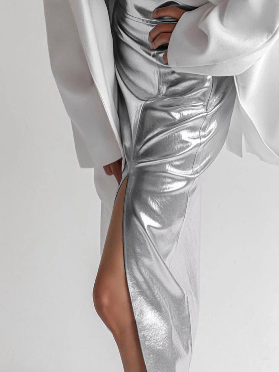 Shiny PU Leather Skirt Women | High Waist Luxury Streetwear | same ANTHEM.