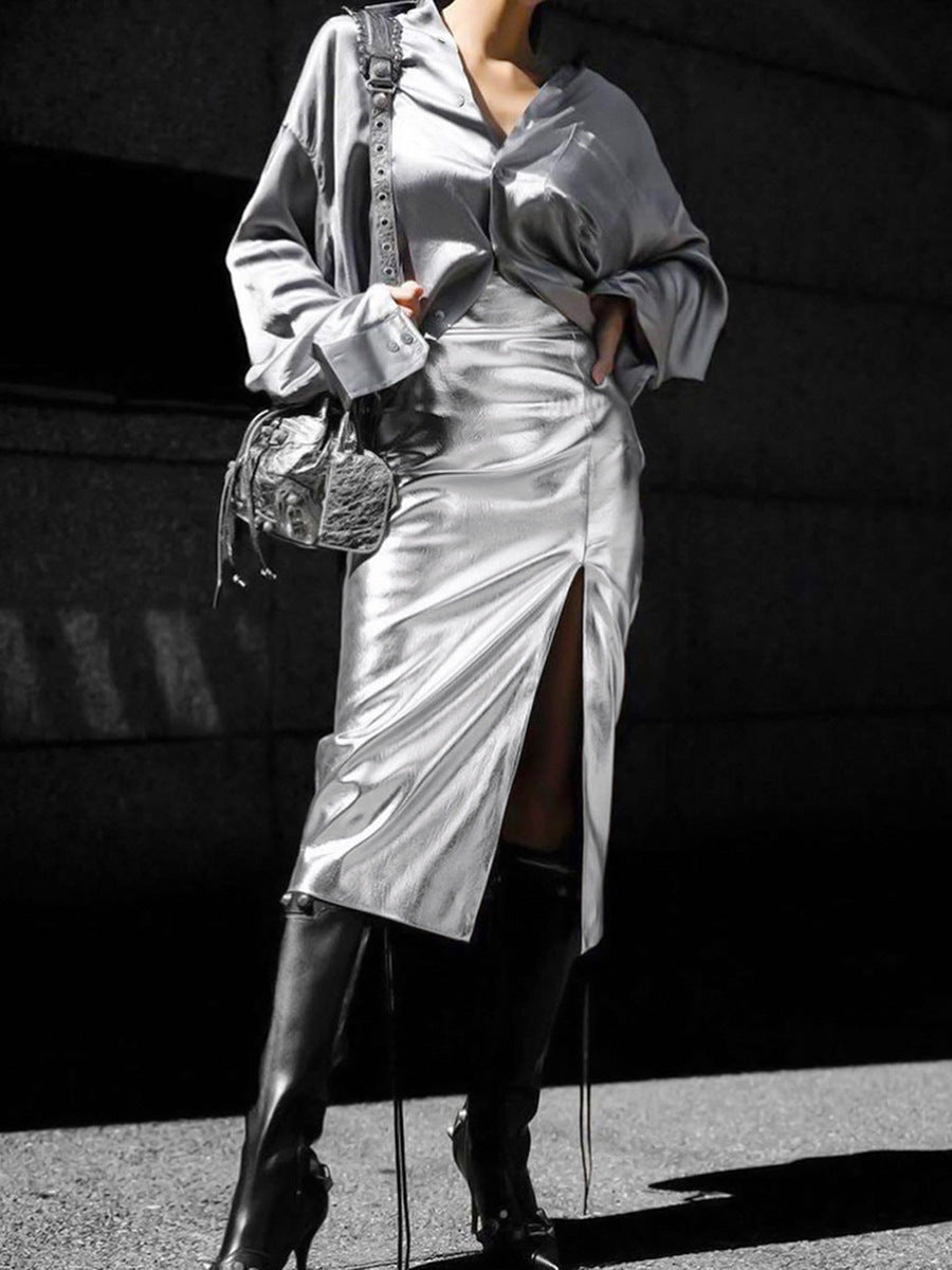 Shiny PU Leather Skirt Women | High Waist Luxury Streetwear | same ANTHEM.