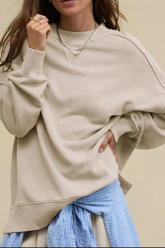 Side Slit Streetwear Sweatshirt – same ANTHEM | Casual Style for Soulmates & Lovers - Khaki / XL