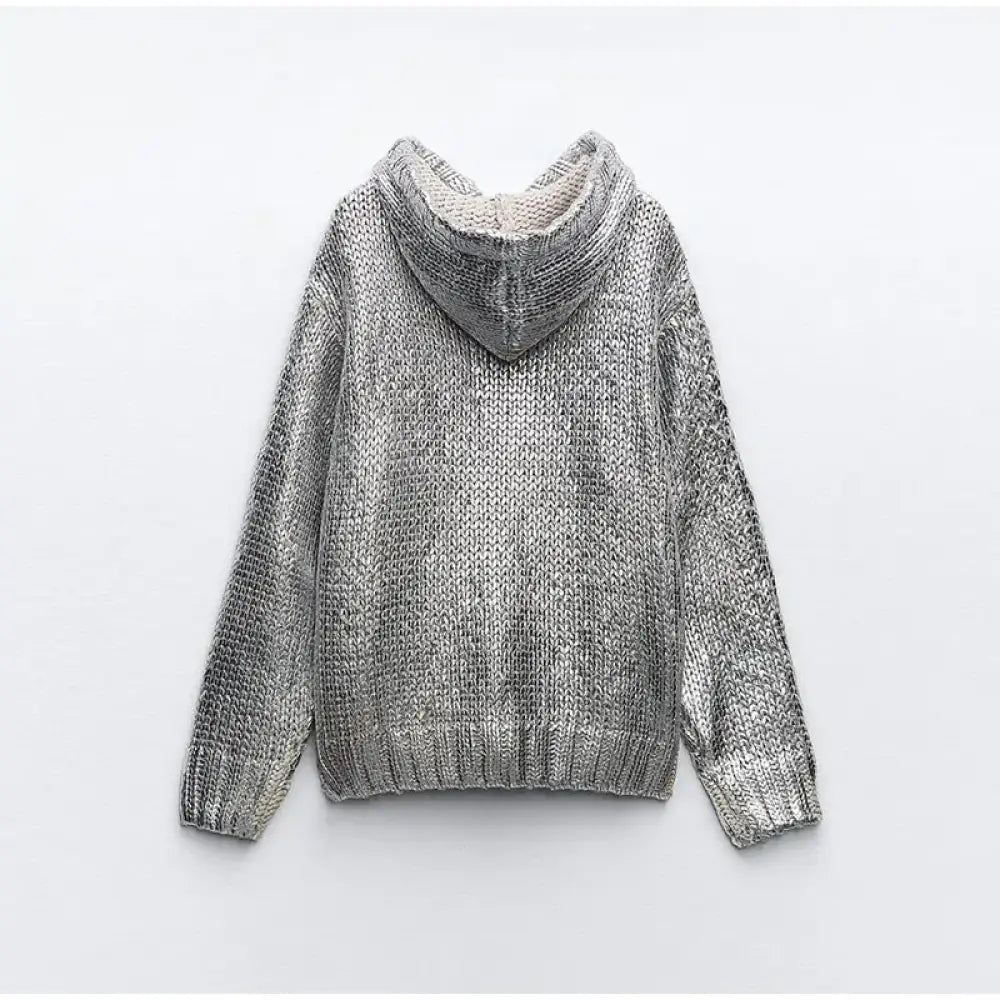 Silver Metallic Hooded Knit Sweater – Dreamy Streetwear | same ANTHEM