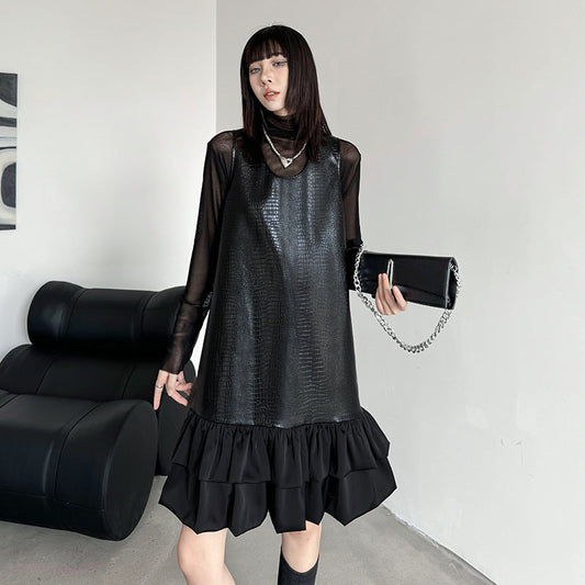 Sleeveless Vest PU Leather Dress | Elegant Vintage Streetwear | same ANTHEM