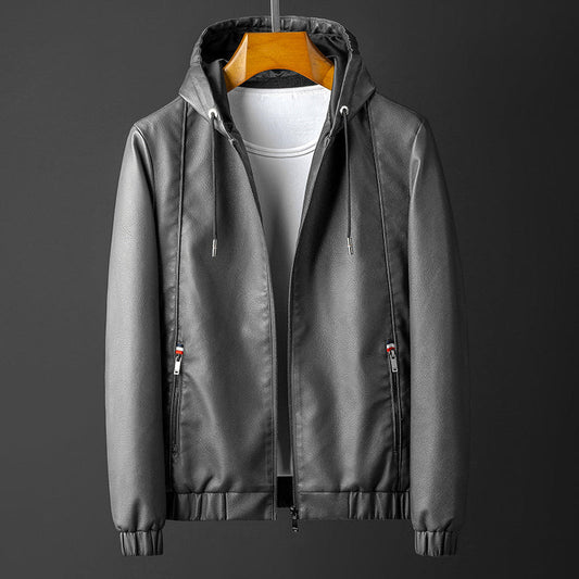 Slim-Fit Hooded Leather Jacket Men – Classic Casual Streetwear | same ANTHEM