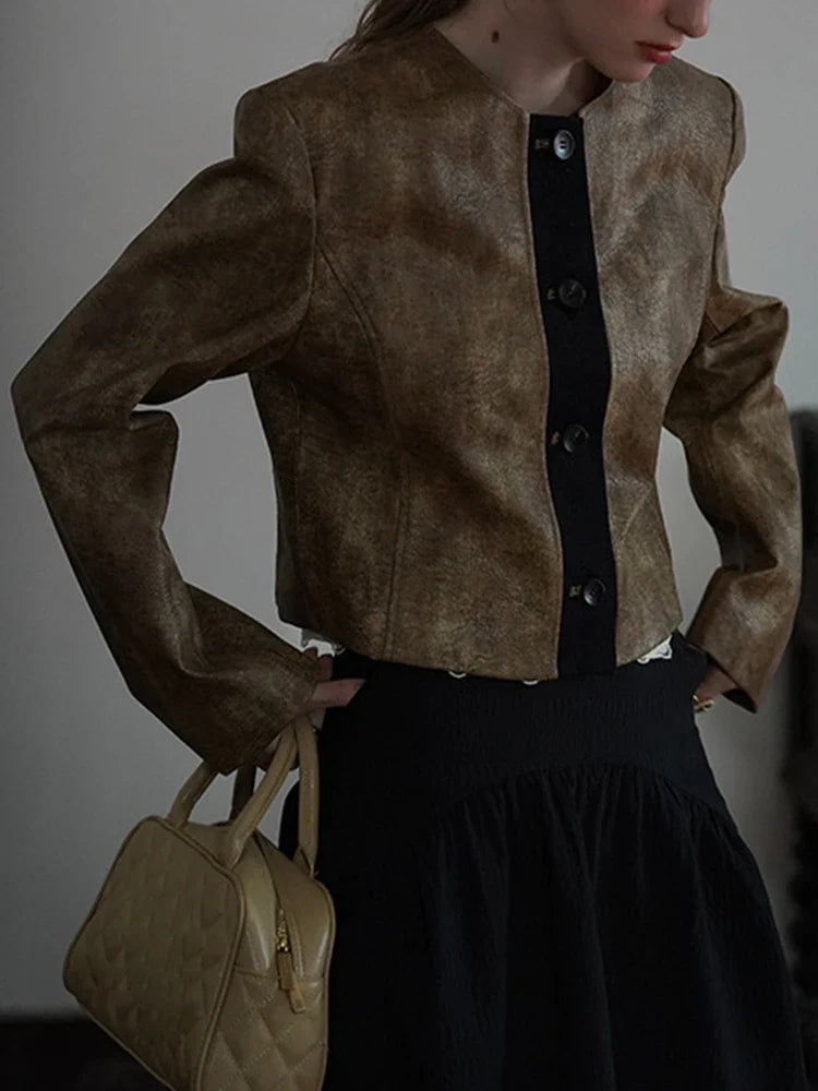 Slimming PU Leather Coat – Vintage Soulmate Streetwear | same ANTHEM