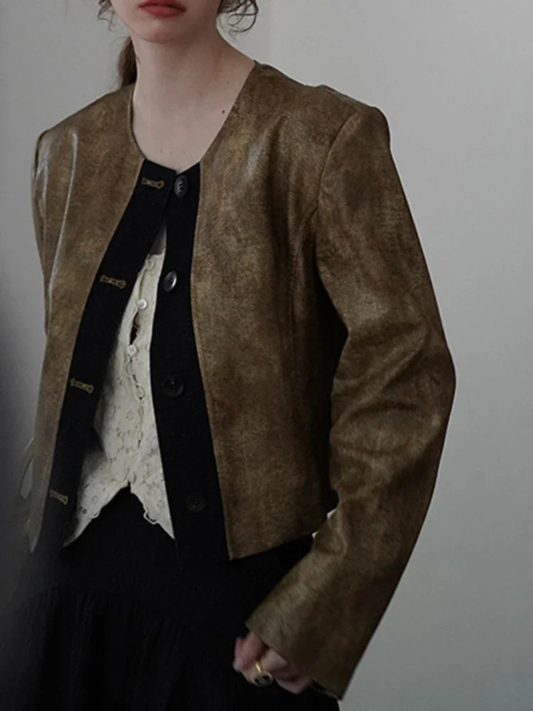 Slimming PU Leather Coat – Vintage Soulmate Streetwear | same ANTHEM