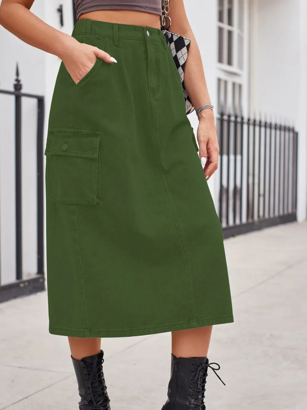 Slit Button Denim Skirt with Pockets – Streetwear Soulmate Style | same ANTHEM