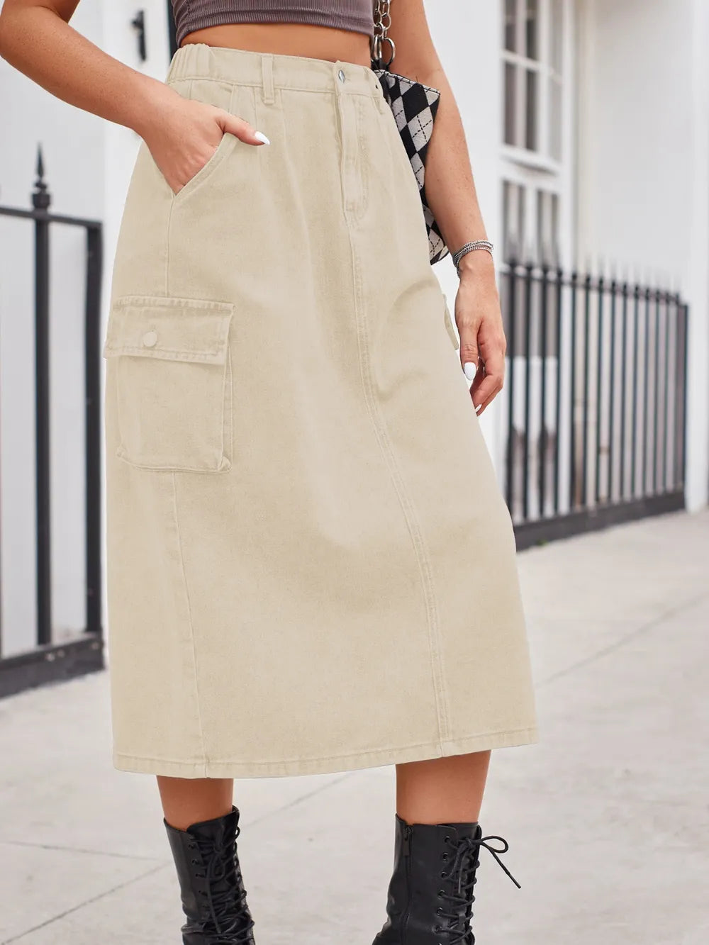 Slit Button Denim Skirt with Pockets – Streetwear Soulmate Style | same ANTHEM