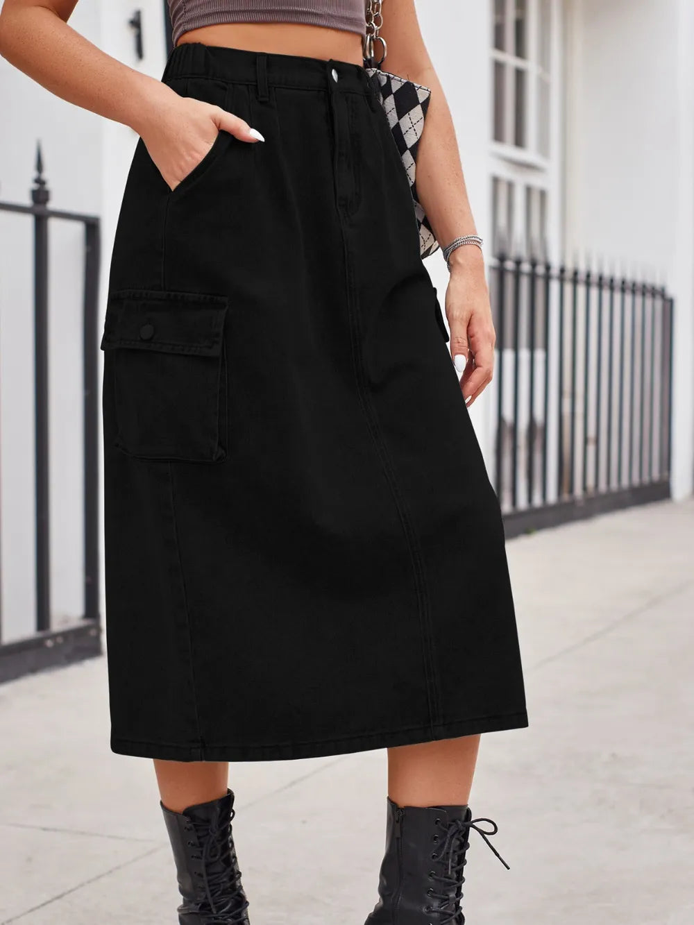 Slit Button Denim Skirt with Pockets – Streetwear Soulmate Style | same ANTHEM