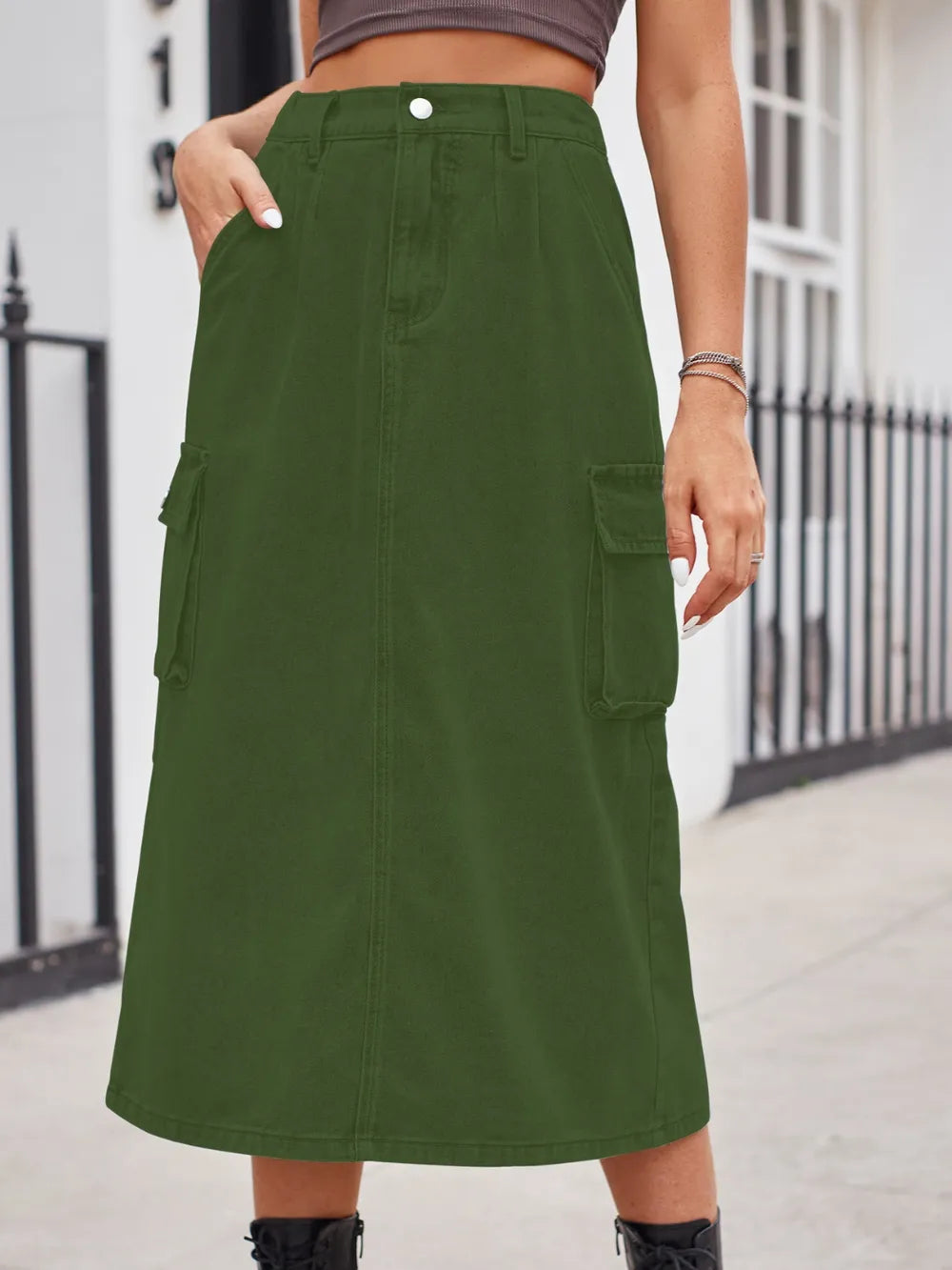 Slit Button Denim Skirt with Pockets – Streetwear Soulmate Style | same ANTHEM