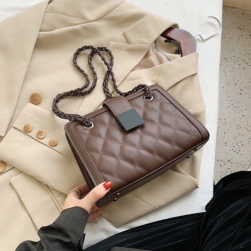 Small Black PU Leather Chain Bag | Soulmate Streetwear by same ANTHEM. - Coffee / 24cmx17cmx10cm