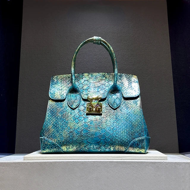 Snake Print Leather Crossbody Tote | Soulmate Streetwear – same ANTHEM. - Blue / 38cm * 14cm * 28.5cm