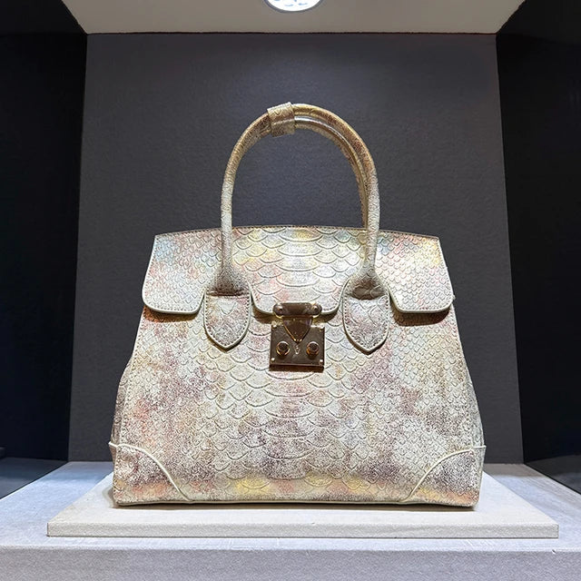 Snake Print Leather Crossbody Tote | Soulmate Streetwear – same ANTHEM. - White / 38cm * 14cm * 28.5cm