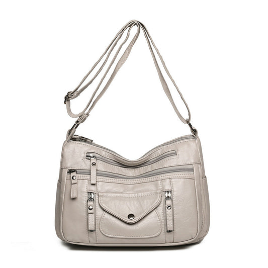 Soft Leather Large Capacity Shoulder Bag | same ANTHEM - Beige