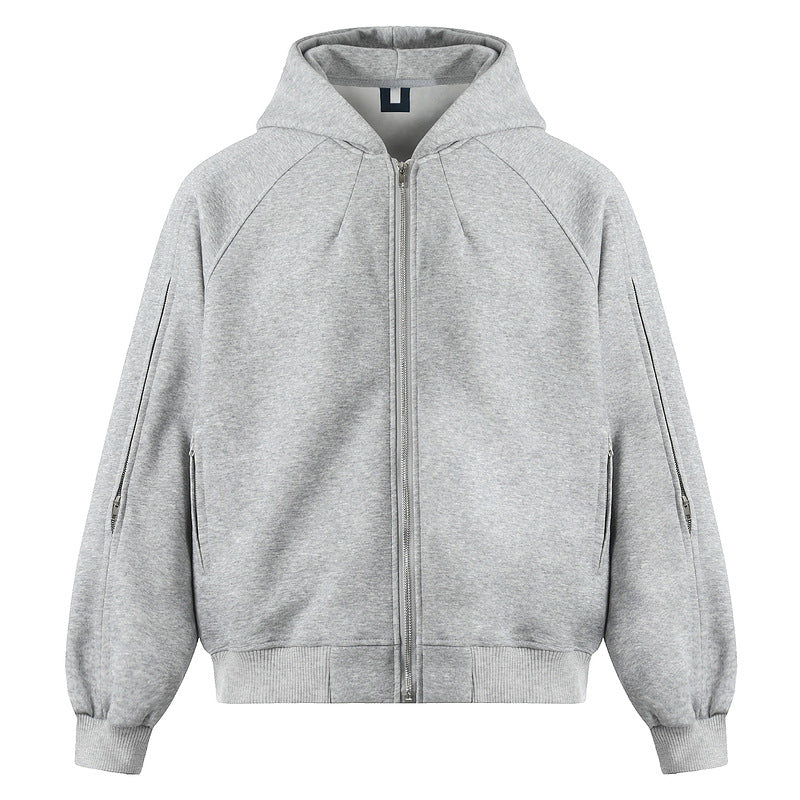 Solid Color Cardigan Hoodie for Men | same ANTHEM. - Gray / M