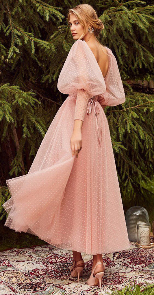 Solid Color Mid-Waist Long-Sleeved Open-Back Dress | Diva & Princess Style | Same Anthem