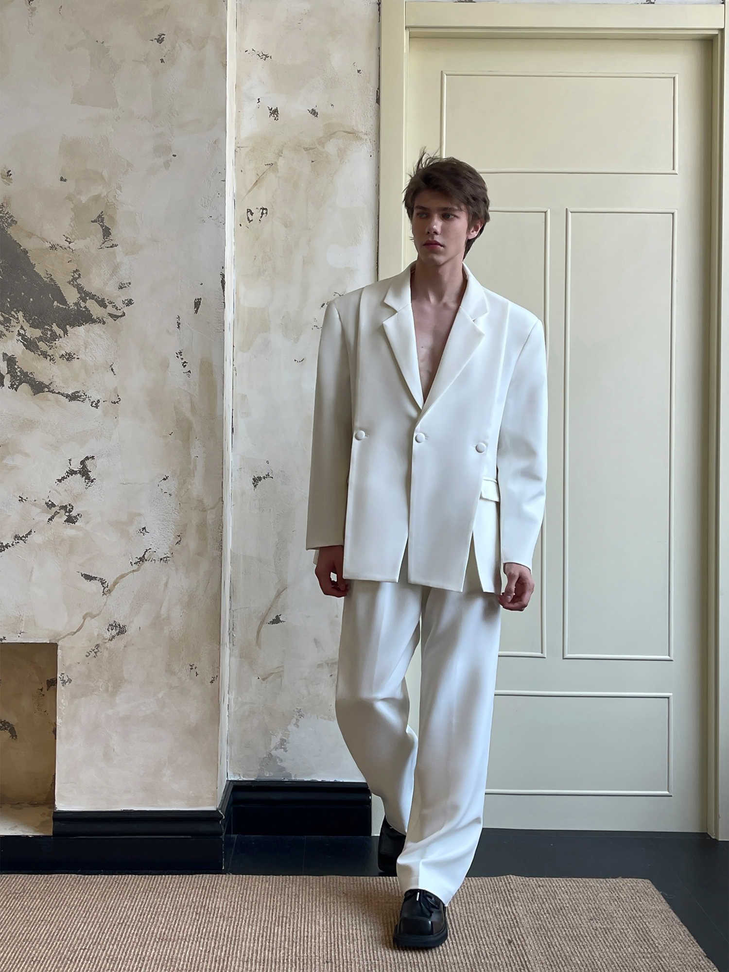 Solid Color Personalized Split Minimalist High-grade Suit Set - White / L