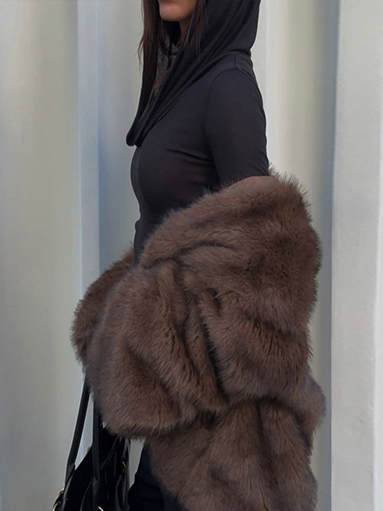 Solid Color Polo Collar Faux Fur Coat | Cozy Winter Streetwear | same ANTHEM.