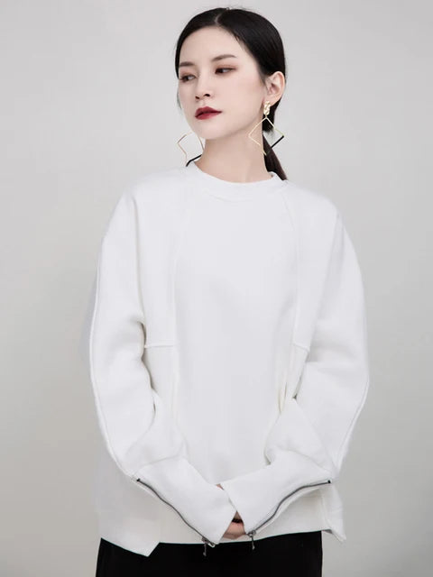 Solid Color Zipper Sleeve Sweater – same ANTHEM | Dreamy Streetwear for Soulmates - White / One Size