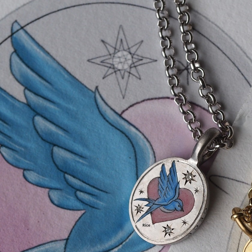 Soulmate Bird Heart Oval Necklace | Boho Chic Love & Connection Jewellery | same ANTHEM - Steel Color