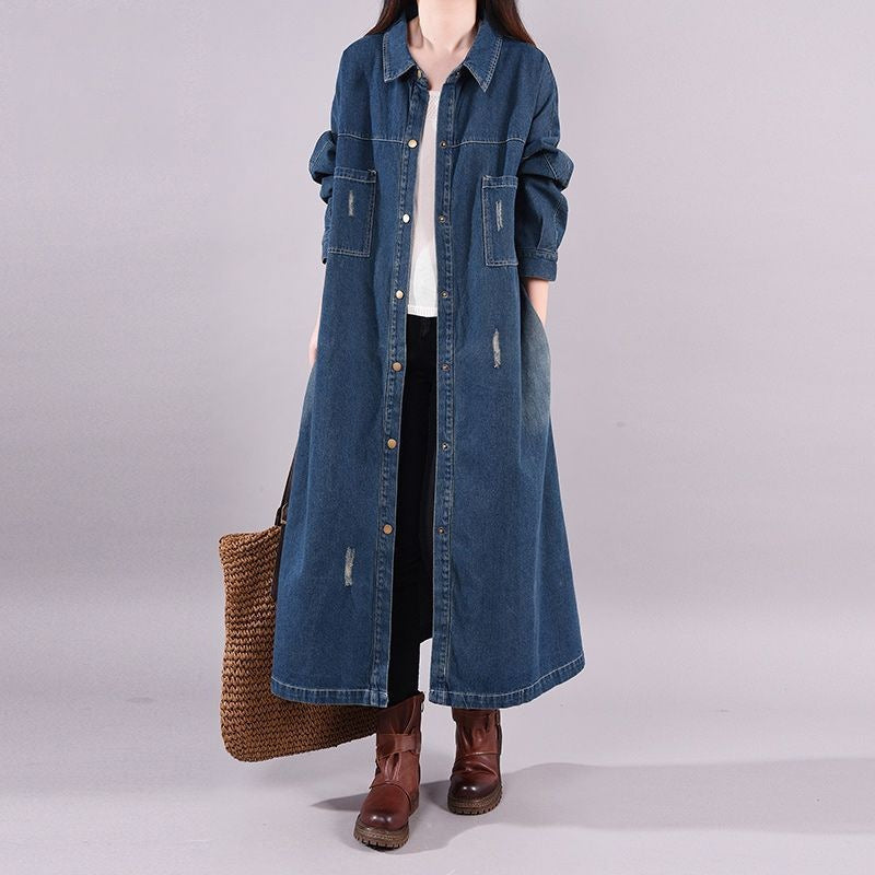 Soulmate Loose Denim Trench Coat - Retro Distressed Jacket for Lovers & Friends | same ANTHEM - Blue / L