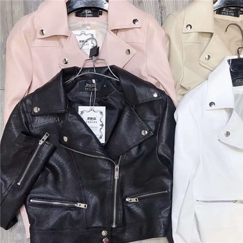 Soulmate Synthetic Leather Jacket - Korean Style Short Slim Motorcycle Jacket for Lovers Friends & Twin Flames