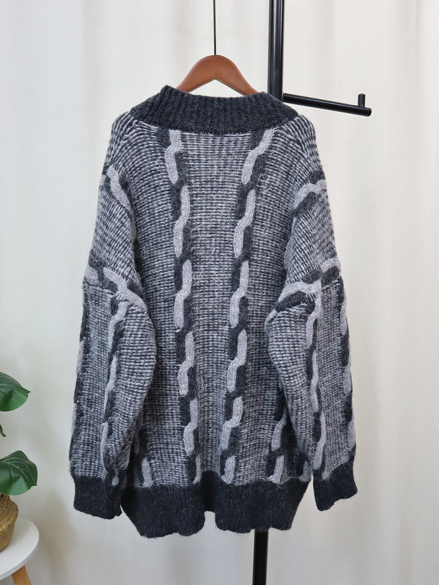 Spliced Pocket Denim Knitted Cardigan | Casual Loose Vintage Cardigan | same ANTHEM