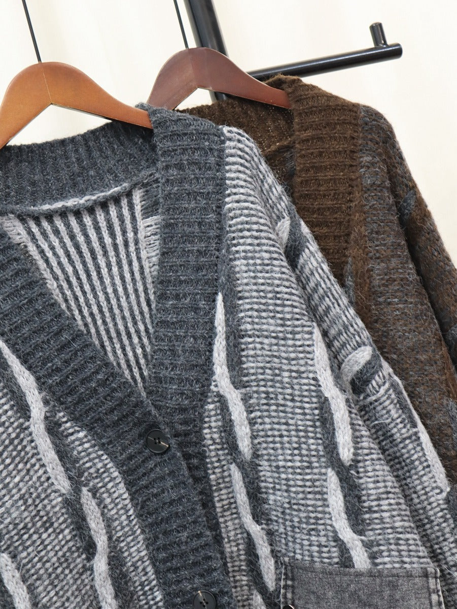 Spliced Pocket Denim Knitted Cardigan | Casual Loose Vintage Cardigan | same ANTHEM