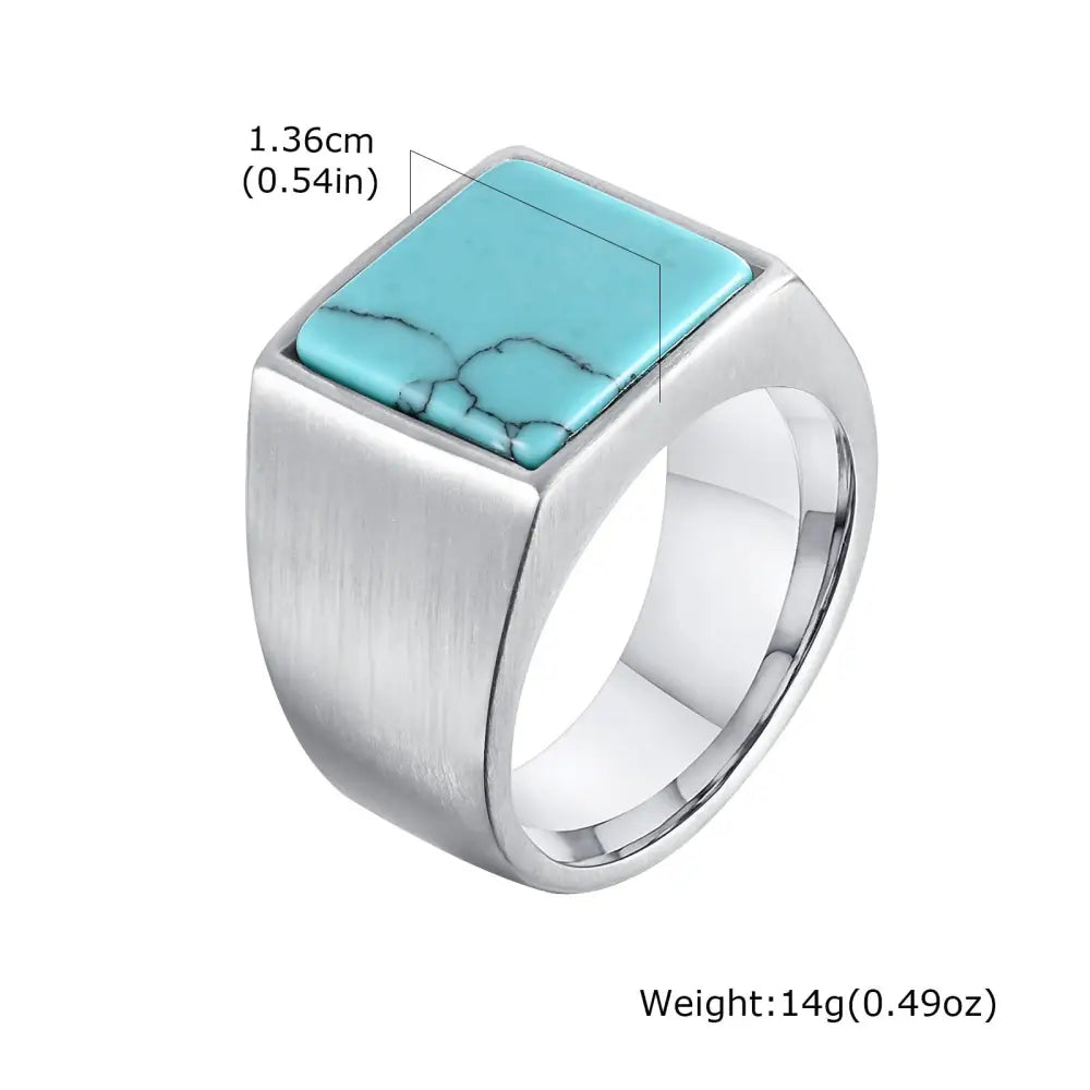 Square Seal Stainless Steel Ring – same ANTHEM. Statement Soulmate Jewelry for Men - Turquoise / US No10