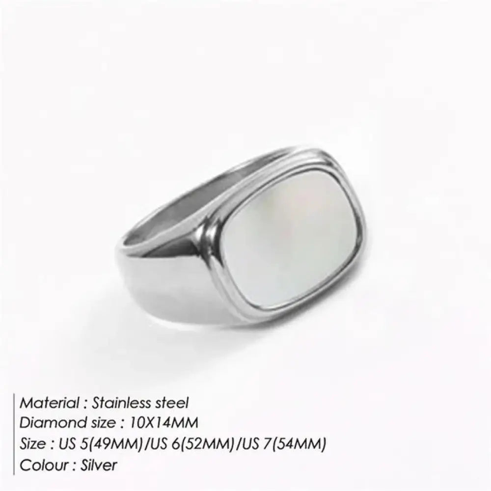 Square Vintage Shell Ring – White Gold Stainless Steel | same ANTHEM - 8 / white silver color