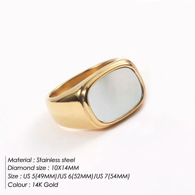 Square Vintage Shell Ring – White Gold Stainless Steel | same ANTHEM - 6 / white gold color