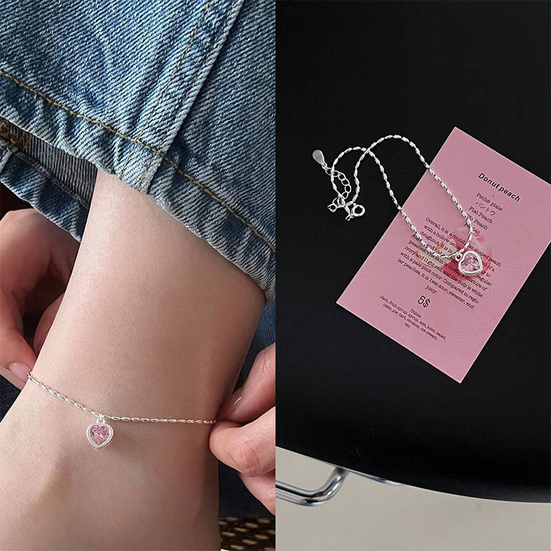 Sterling Silver Pink Heart Anklet – Soulmate Jewellery for Her | same ANTHEM. - Pink / 925 Silver