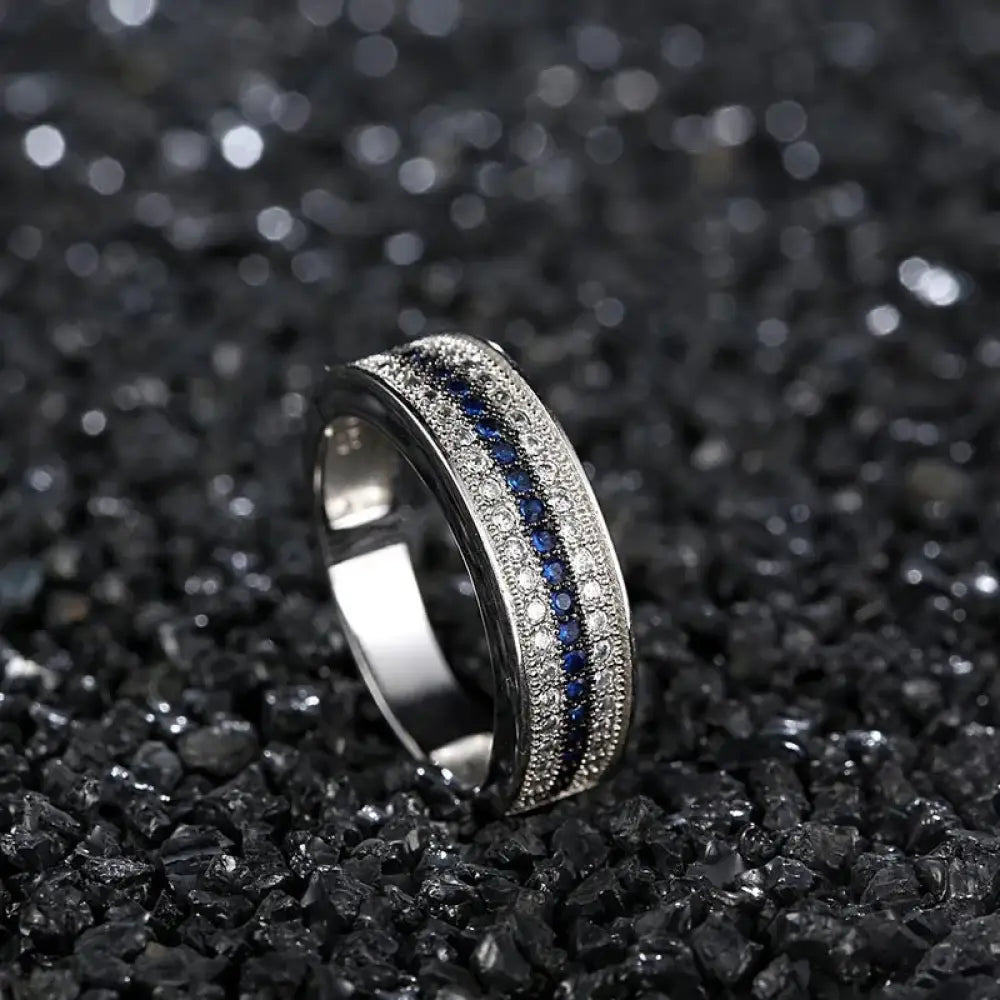 Sterling Silver Ring with Round Sapphire Zircon Gemstone | same ANTHEM - 6 / blue