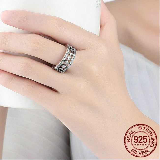 Sterling Silver Square Vintage Fascination Clear CZ Big Ring | same ANTHEM