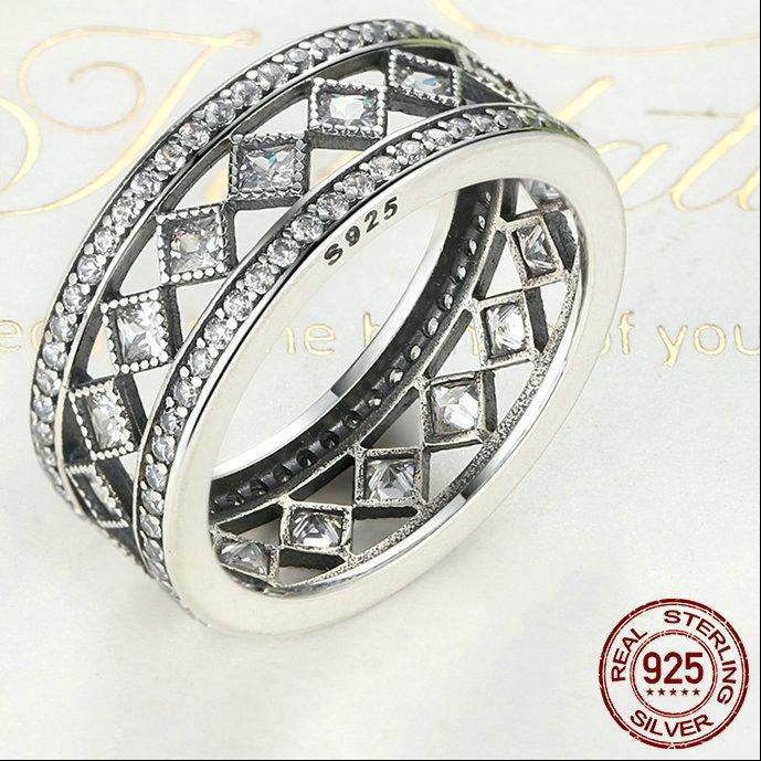 Sterling Silver Square Vintage Fascination Clear CZ Big Ring | same ANTHEM