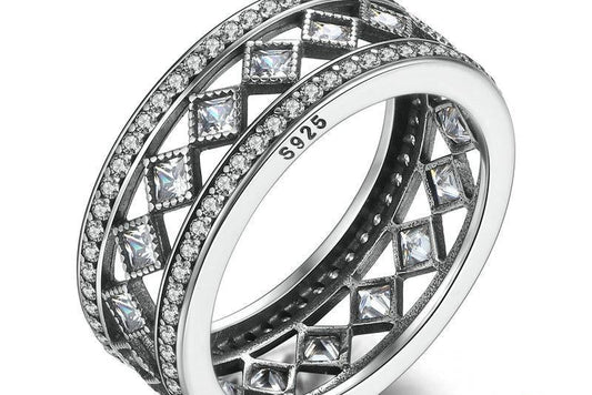 Sterling Silver Square Vintage Fascination Clear CZ Big Ring | same ANTHEM