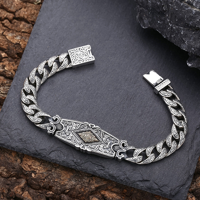 Sterling Silver Tang Grass Bracelet for Men – same ANTHEM. Statement Streetwear - 20cm / 925 Silver