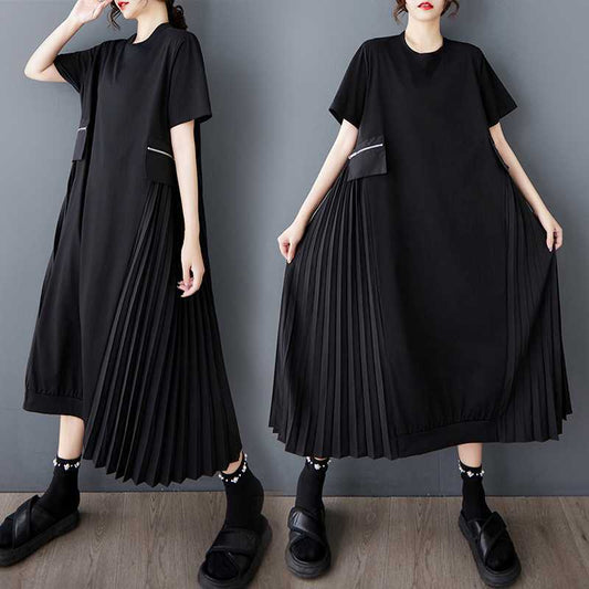 Stitching Temperament Short Sleeve Dress – Classy Casual for Soulmates | Same ANTHEM - Black / Free Size