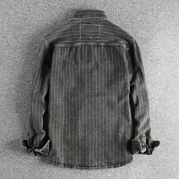 Striped Black & Gray Denim Shirt – Casual Cool Layer for Every Day | same ANTHEM - Shirt