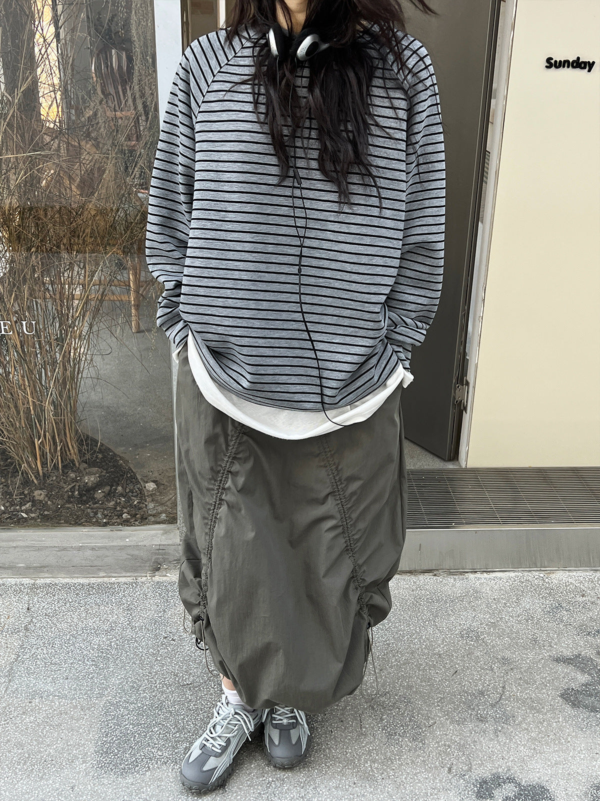 Striped Casual Sweatshirt – same ANTHEM | Dreamy Streetwear for Lovers & Soulmates - Gray stripe / M