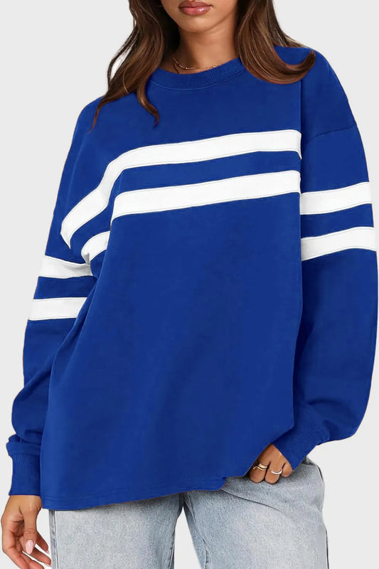 Striped Dropped Shoulder Sweatshirt – same ANTHEM | Dreamy Streetwear for Soulmates & Lovers - Royal Blue / S