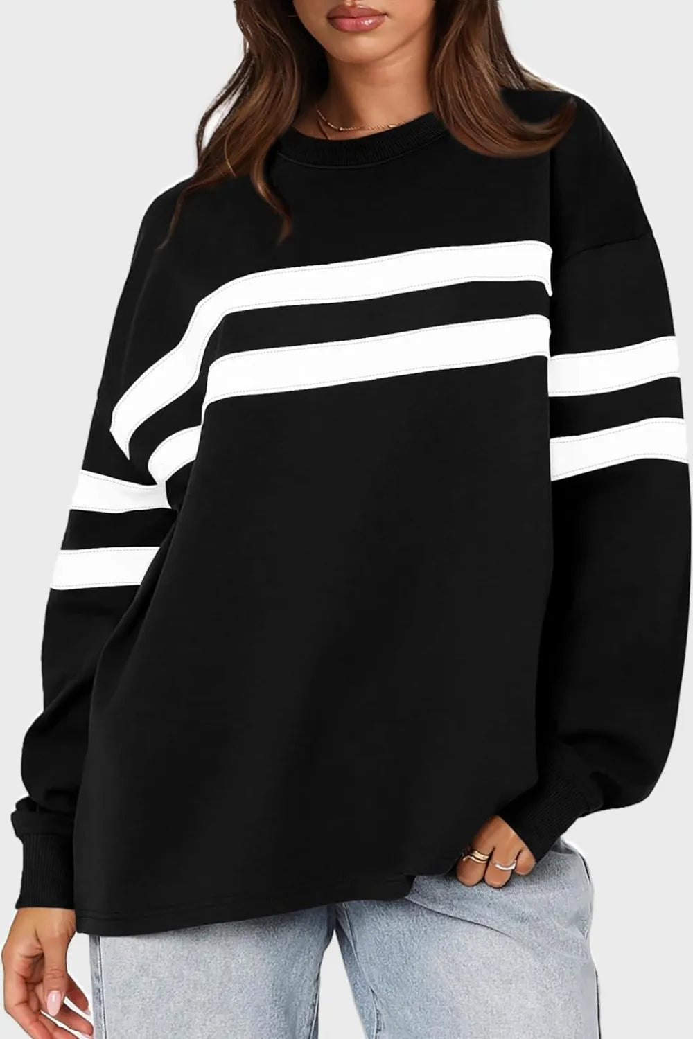 Striped Dropped Shoulder Sweatshirt – same ANTHEM | Dreamy Streetwear for Soulmates & Lovers - Black / S