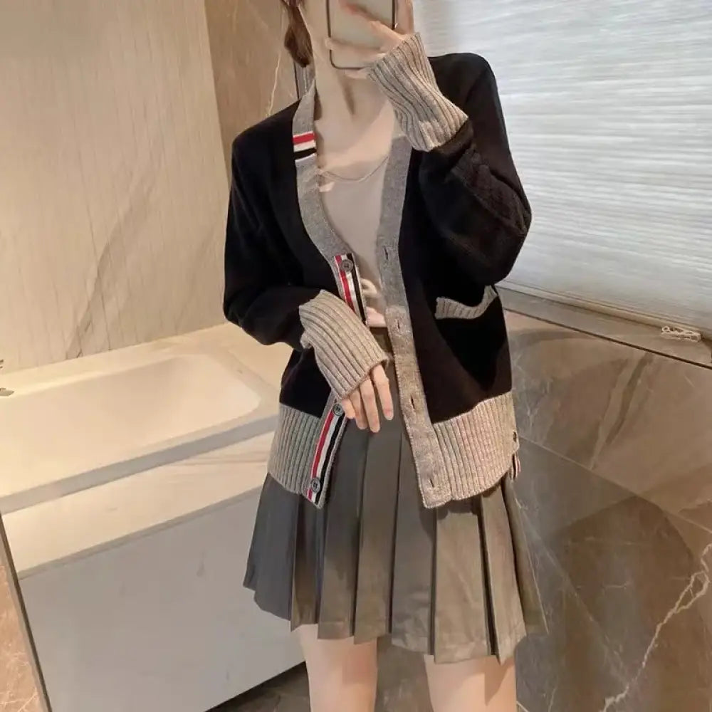 Striped Knit Cardigan – Korean French-Japanese Soulmate Streetwear | same ANTHEM.**