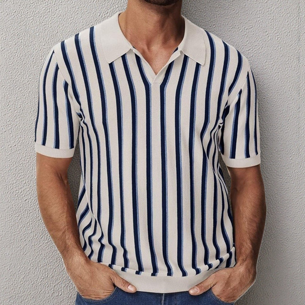 Striped Knitted Polo Shirt with Lapels | same ANTHEM. Soulmate Streetwear - Beige / 2XL