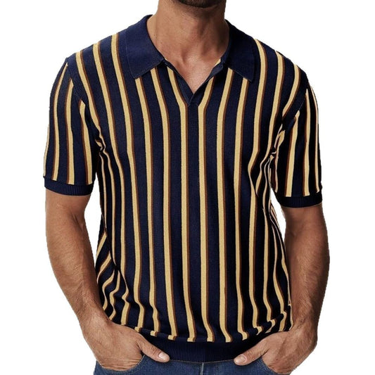 Striped Knitted Polo Shirt with Lapels | same ANTHEM. Soulmate Streetwear