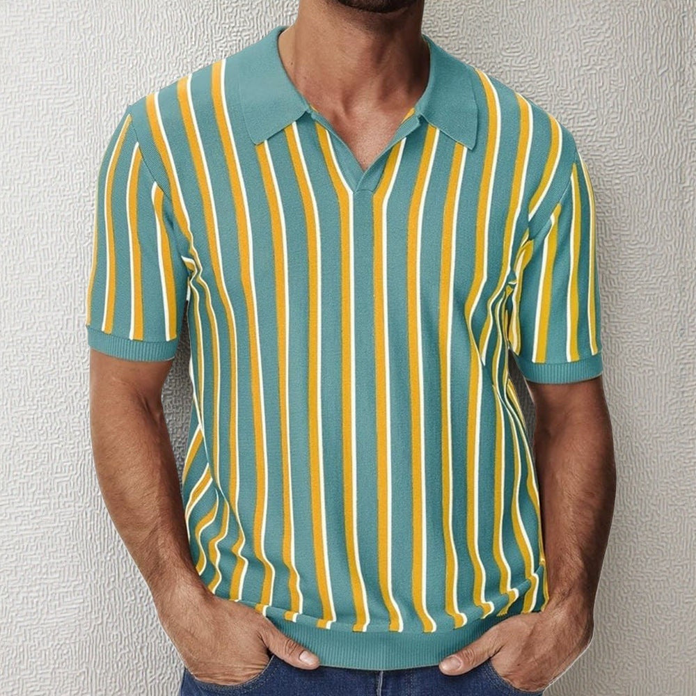 Striped Knitted Polo Shirt with Lapels | same ANTHEM. Soulmate Streetwear - Blue / 2XL