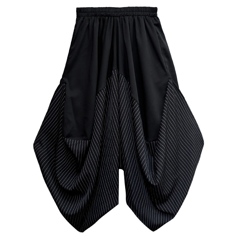 Striped Patchwork Wide-Leg Cropped Pants Japanese Streetwear Chic | same ANTHEM