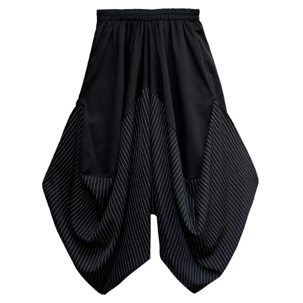 Striped Patchwork Wide-Leg Cropped Pants Japanese Streetwear Chic | same ANTHEM