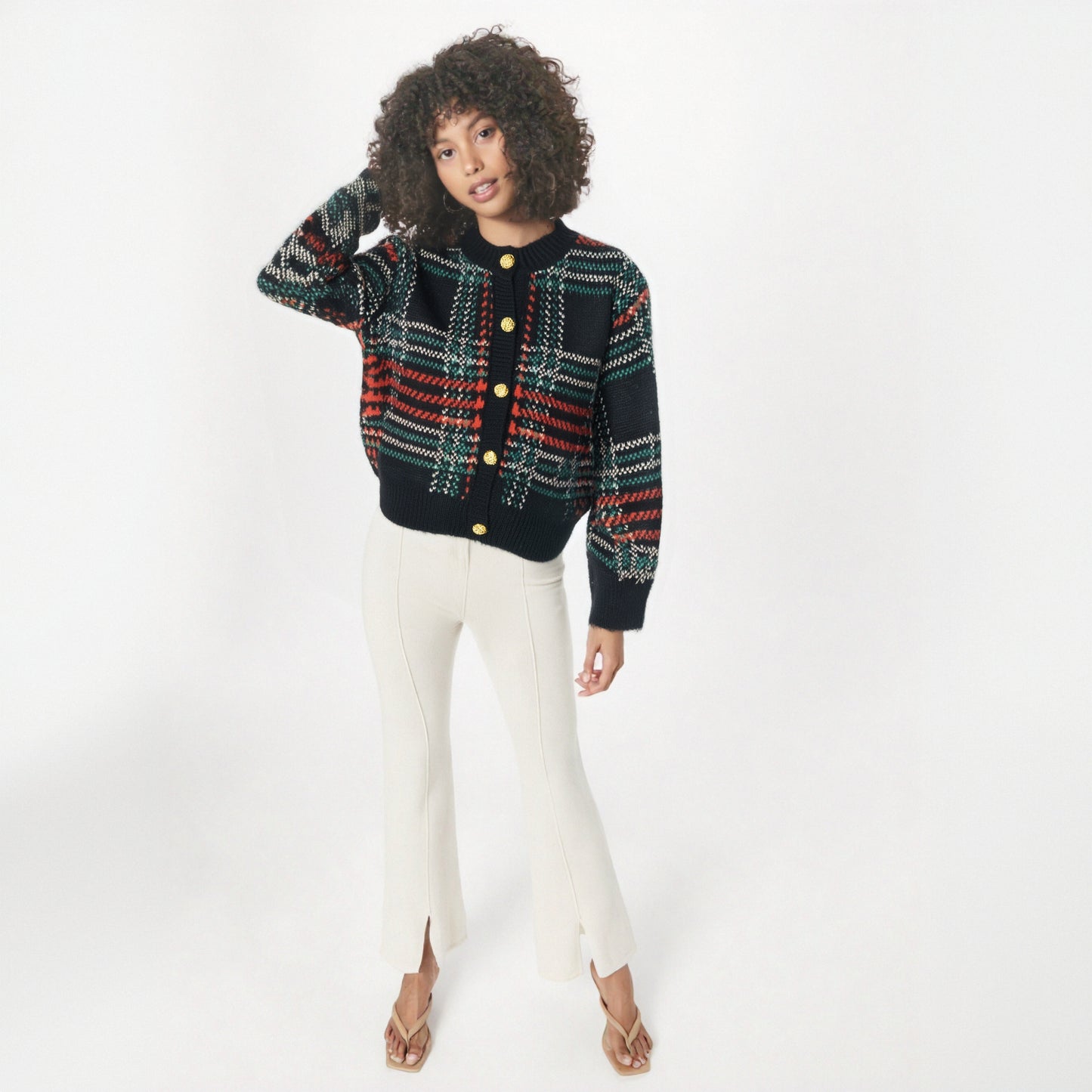 Striped Plaid Cropped Knit Cardigan | same ANTHEM - Black / One Size