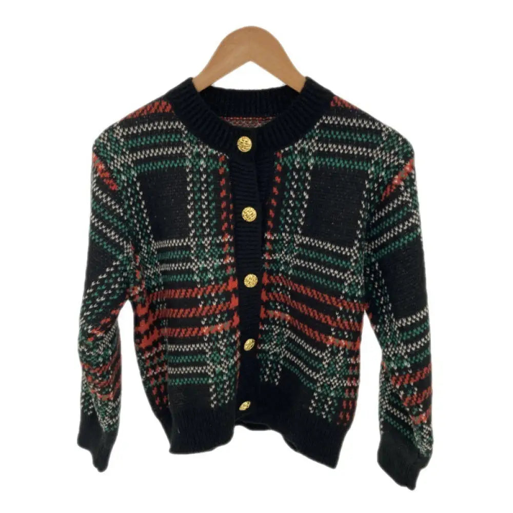 Striped Plaid Cropped Knit Cardigan | same ANTHEM - Black / One Size
